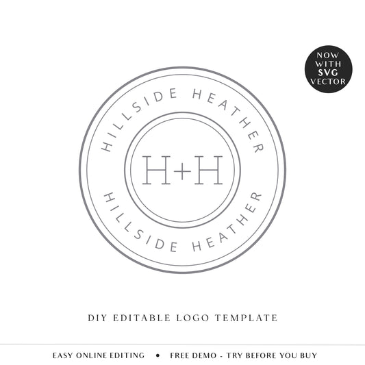Editable Minimalist Logo Template, DIY Edit Circular Hipster Style Logo, Instant Round Watermark Logo, Premade Simple Business Logo - HH-001