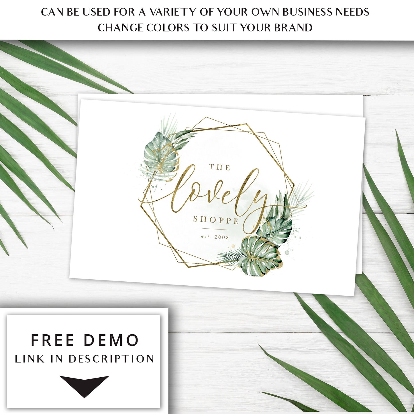 Editable Logo Template Bundle, DIY Edit Business Logo, Green and Gold Foil Logo Design, Tropical Elegant Watercolor Premade Logos LS-001