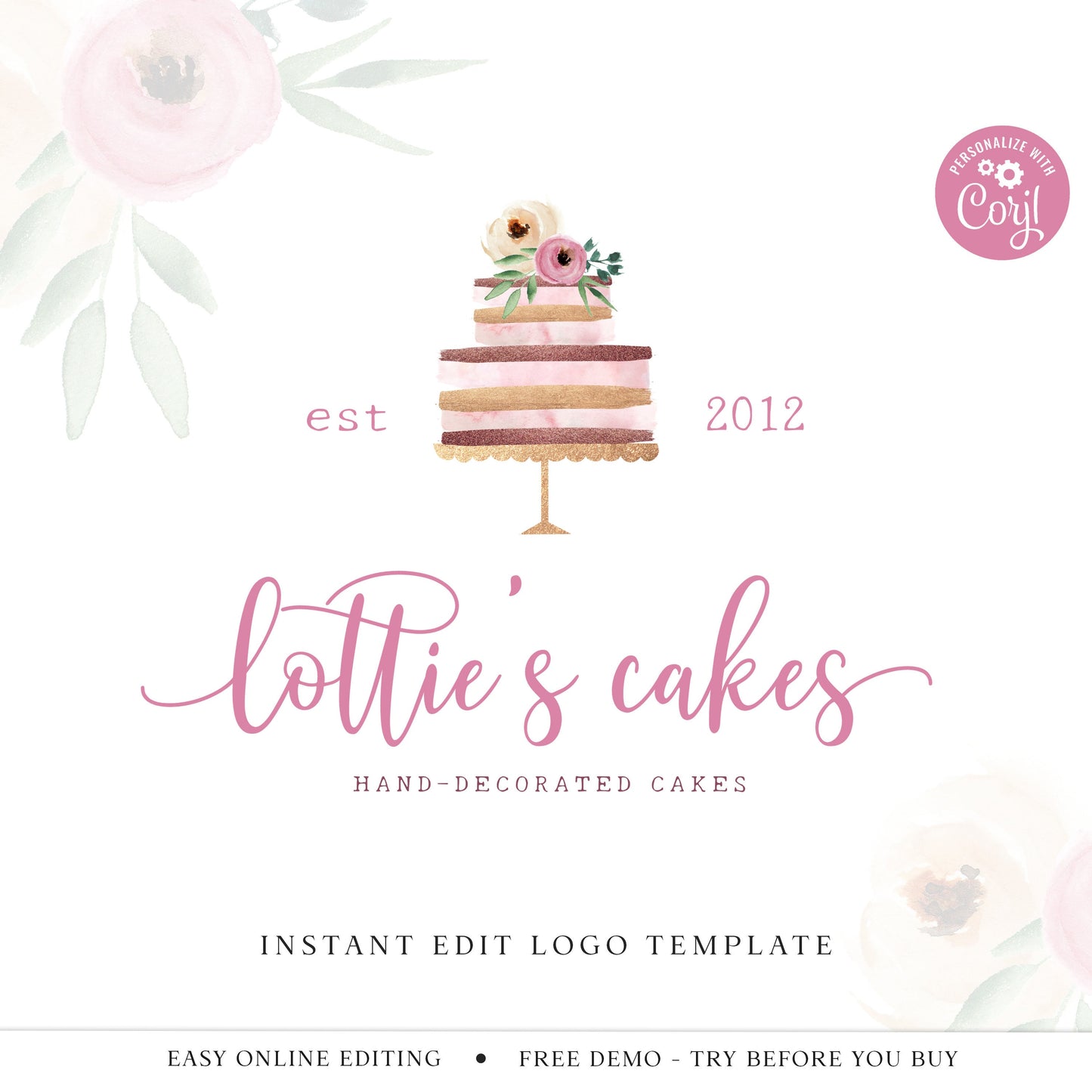 Edit Bakery Logo Template, DIY Edit Cake Decorator Logo Design, Instant Access Premade Logo Template, Startup Baking Business Logo LC-001