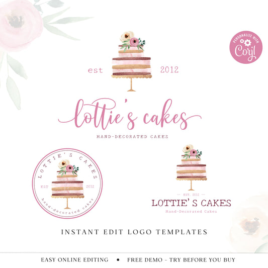 Editable Bakery Logo Bundle, DIY Edit Cake Decorator Logo Template, Watercolor Branding Bundle, Premade Cake Decoration Logo Design LC-001