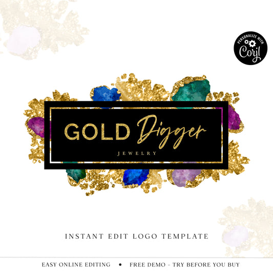 Editable Premade Jewelled Jewelry Logo Design - 7 Preinstalled Colors | Instant Download | DIY Edit |  Premade Logo Branding - PR0222