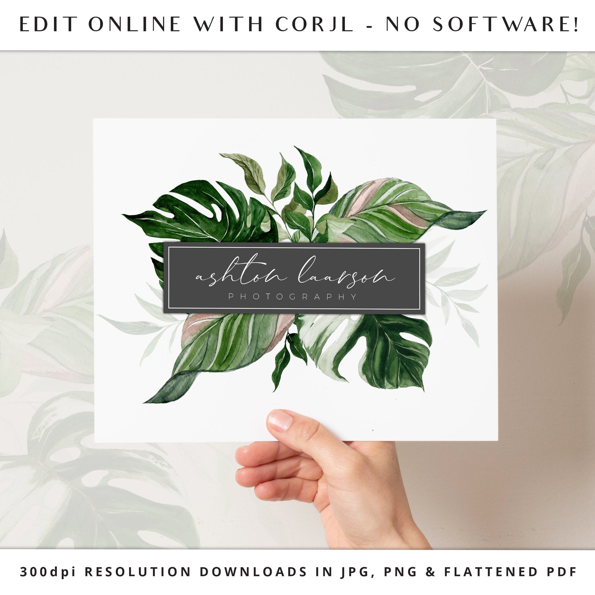 DIY Editable Boho Logo Template, DIY Edit Tropical Watercolor Logo, Premade Logo Design, Foliage Beauty Photography Business Logo  AL-001