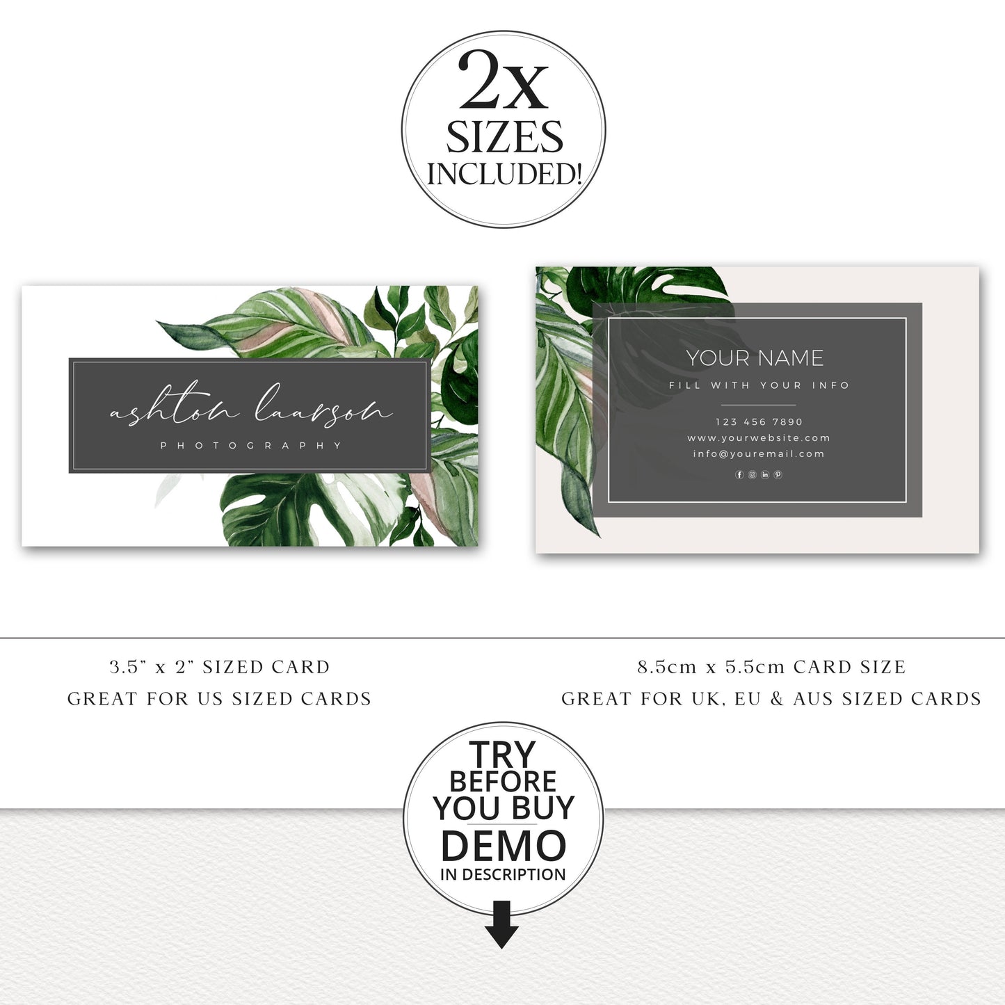 Customizable Business Card Template, DIY Edit Business Card, Printable Business Card Design, Modern Foliage Editable Company Cards AL-001