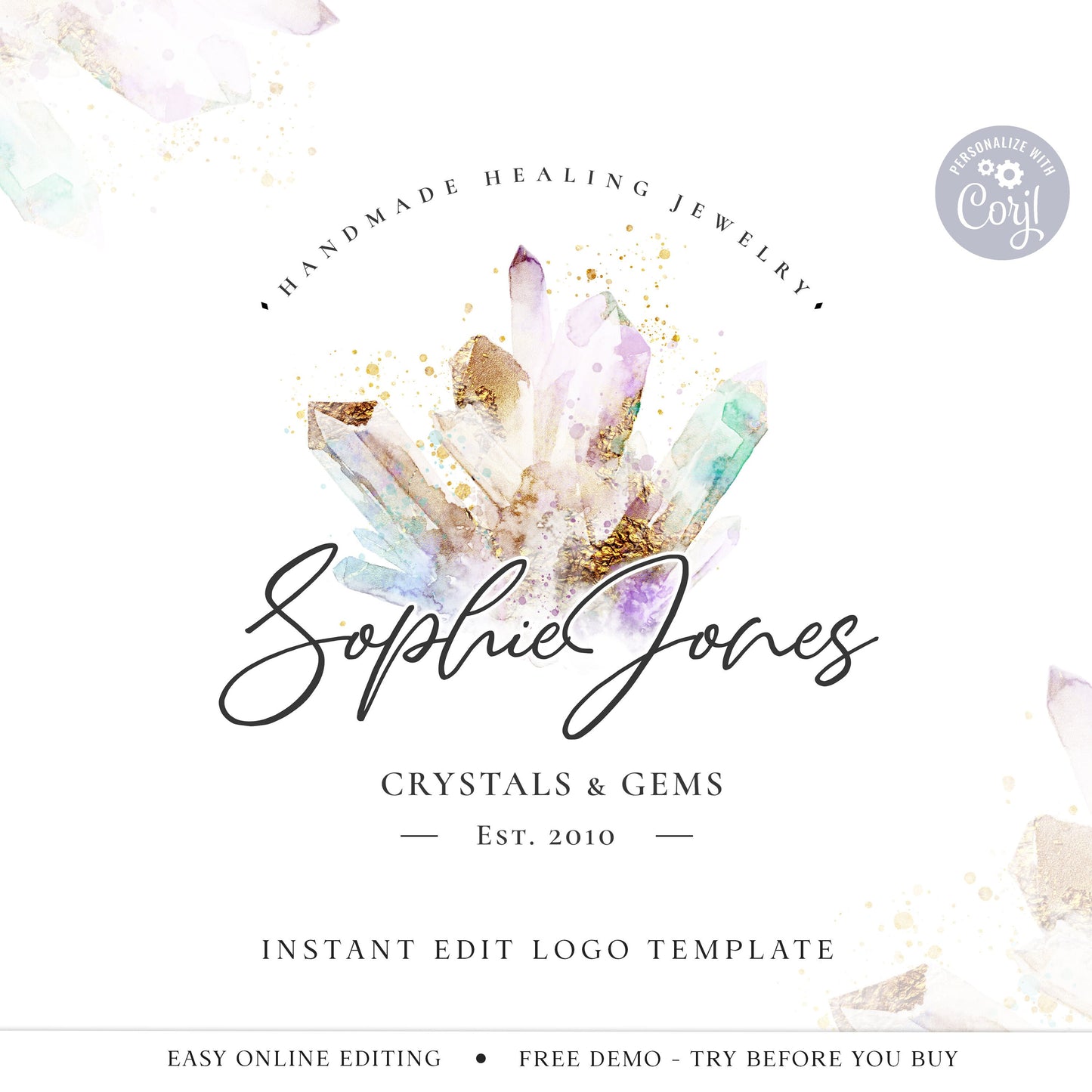 Editable Crystals Logo Template, DIY Edit Business Logo, Premade Spiritual Holistic Logo Design, Premade Logo Template, Company logo PR0235