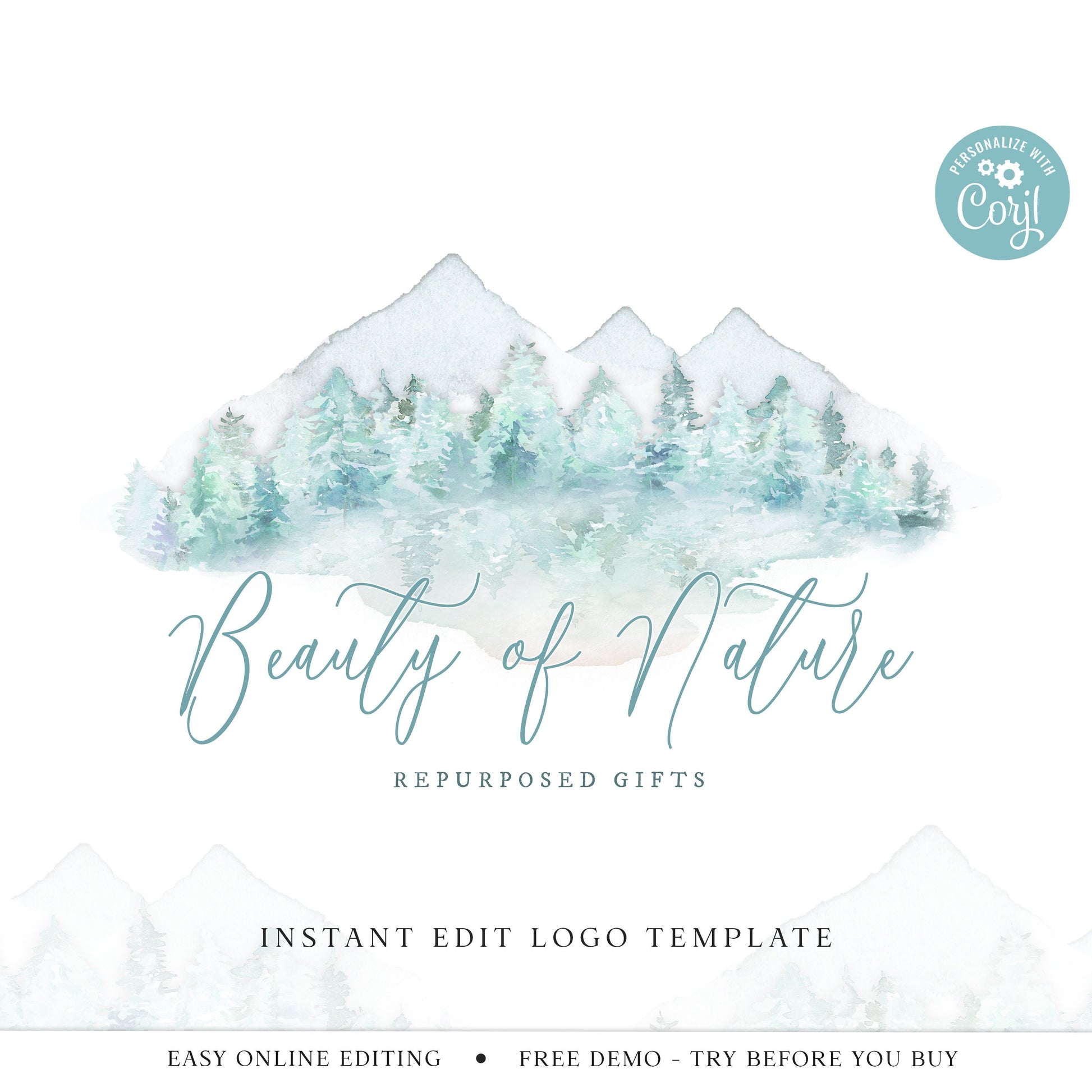 Editable Mountains Logo Template, DIY Edit Business Logo, Premade Soft Watercolor Logo, Mountain Nature Company Logo Design - PR0241