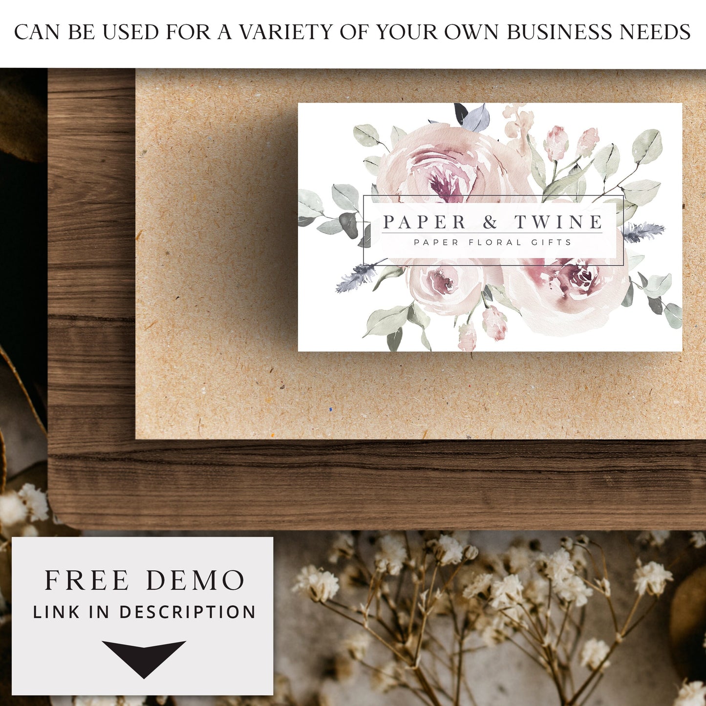 Editable Logo Template Bundle, DIY Edit Boho Inspired Premade Logo, Instant Premade Business Logo, Watercolor Wreath Logo Design PT-001