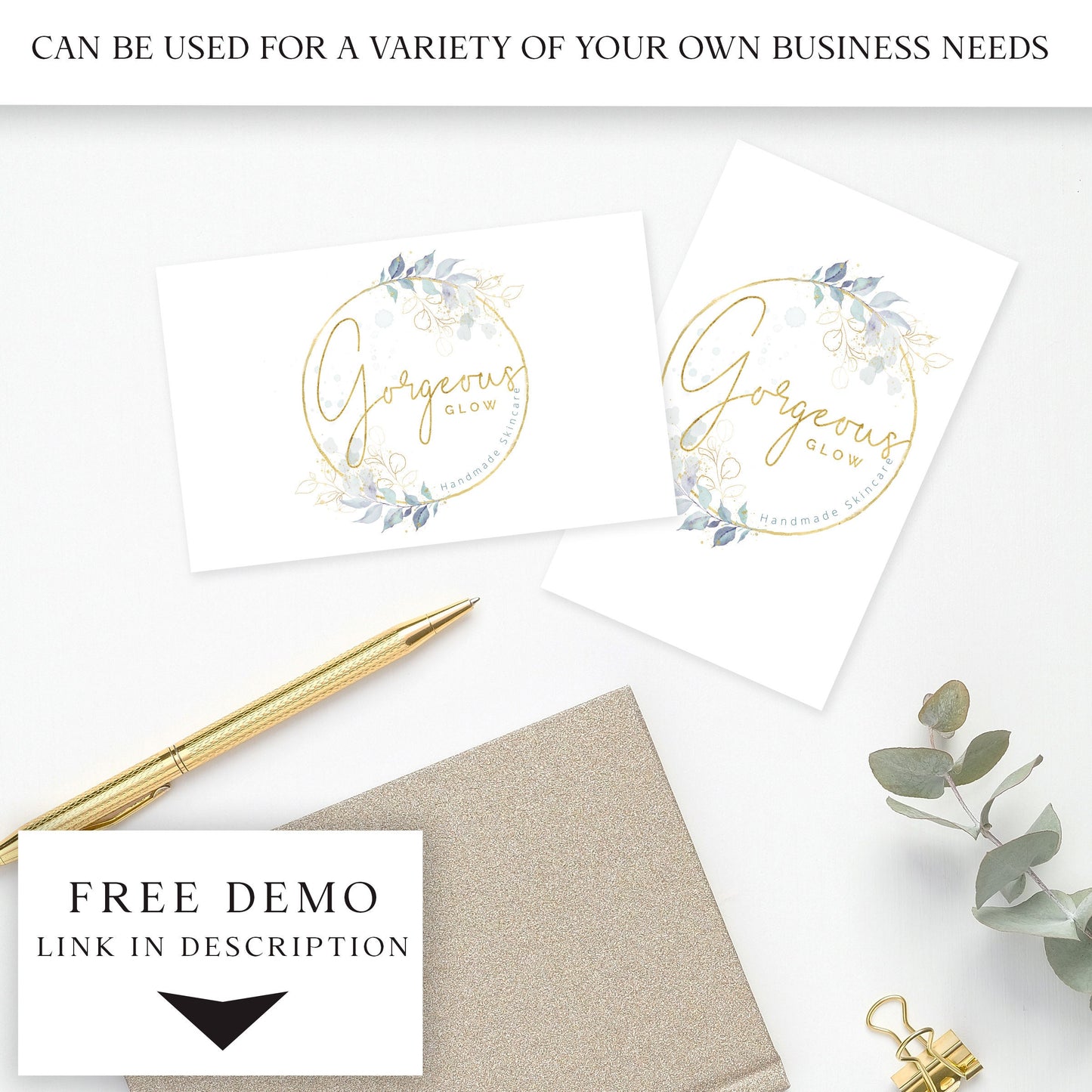 DIY Edit Elegant Logo Bundle, 3 x Editable Logo Template, Premade Watercolor Foliage & Gold Foil Logo Branding Package, Company Logo GG-001