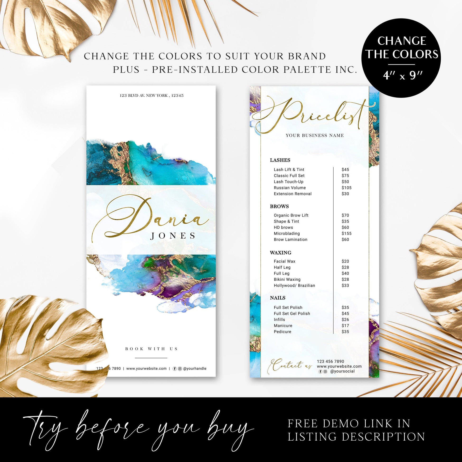 Business Price List Template, DIY Editable Price Guide, Customizable Pricing Menu, Gold Foil Salon Price Sheet, Instant Price Flyer DJ-001