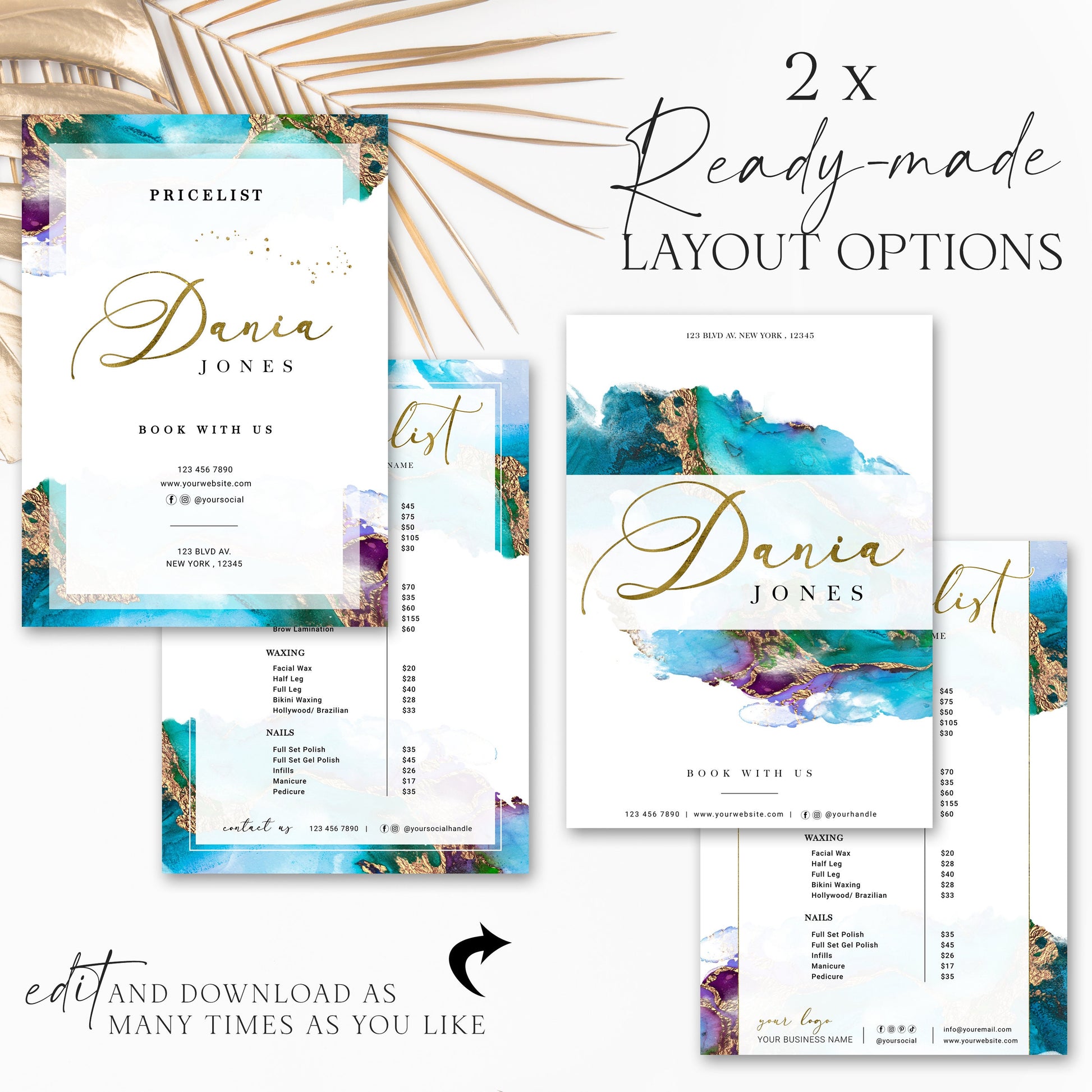 Business Price List Template, Editable Pricing Guide, Customizable Menu, Printable Price Guide, DIY Edit Beauty Salon Price Sheet DJ-001