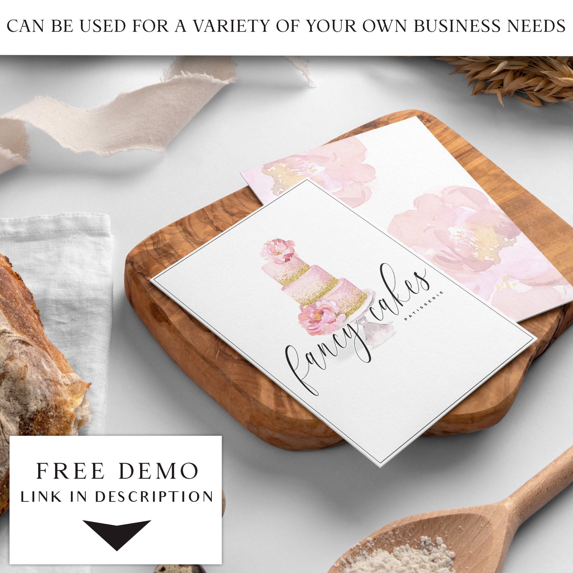 Editable Bakery Logo Template, DIY Edit Watercolor Cake Logo, Wedding Cake Business Logo, Edit Yourself Boutique Premade Logo, Cake Business