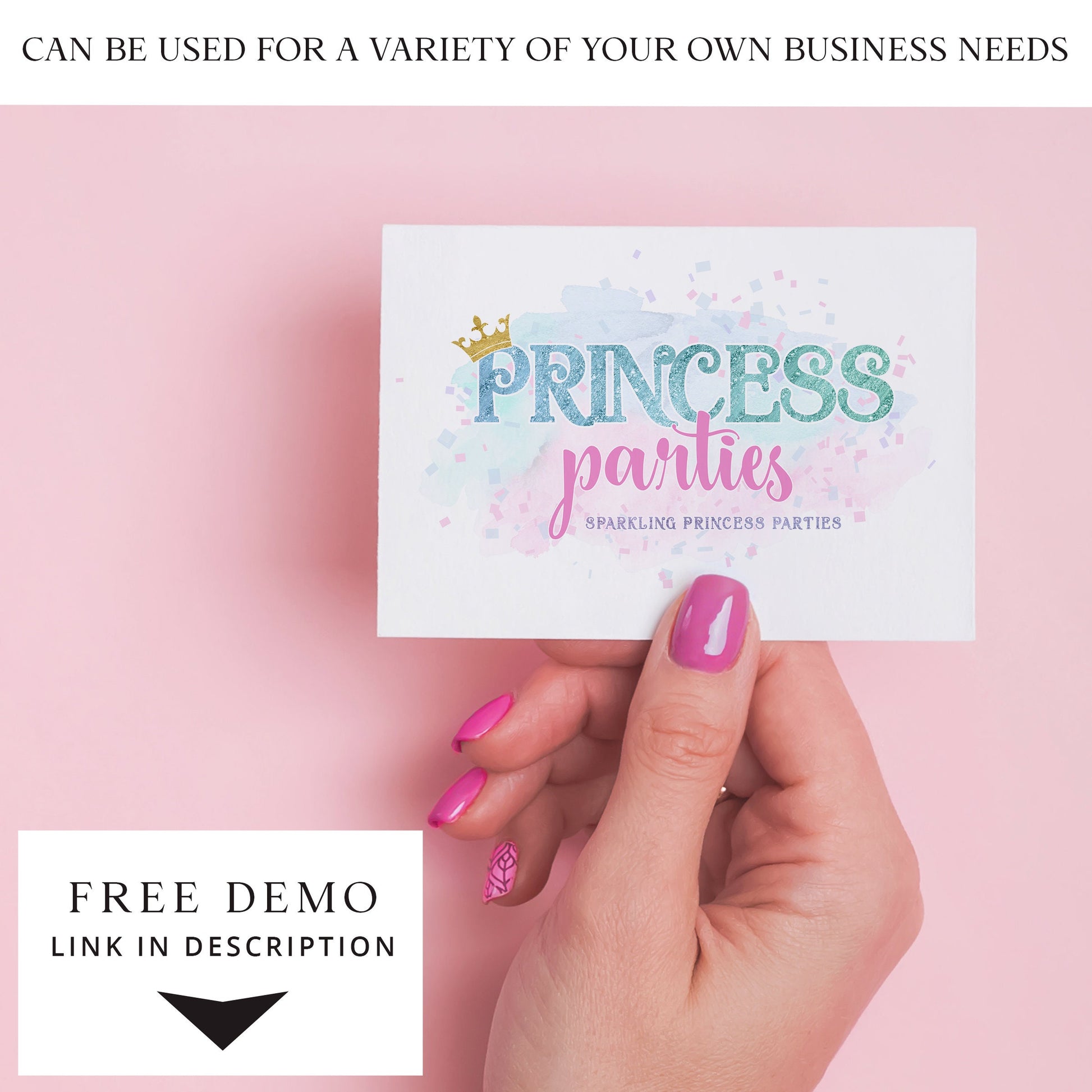 Editable Glitter Logo Template, DIY Edit Princess Logo, Premade Pastel Kids Party Business Logo, Event Planner Company Logo PR0112