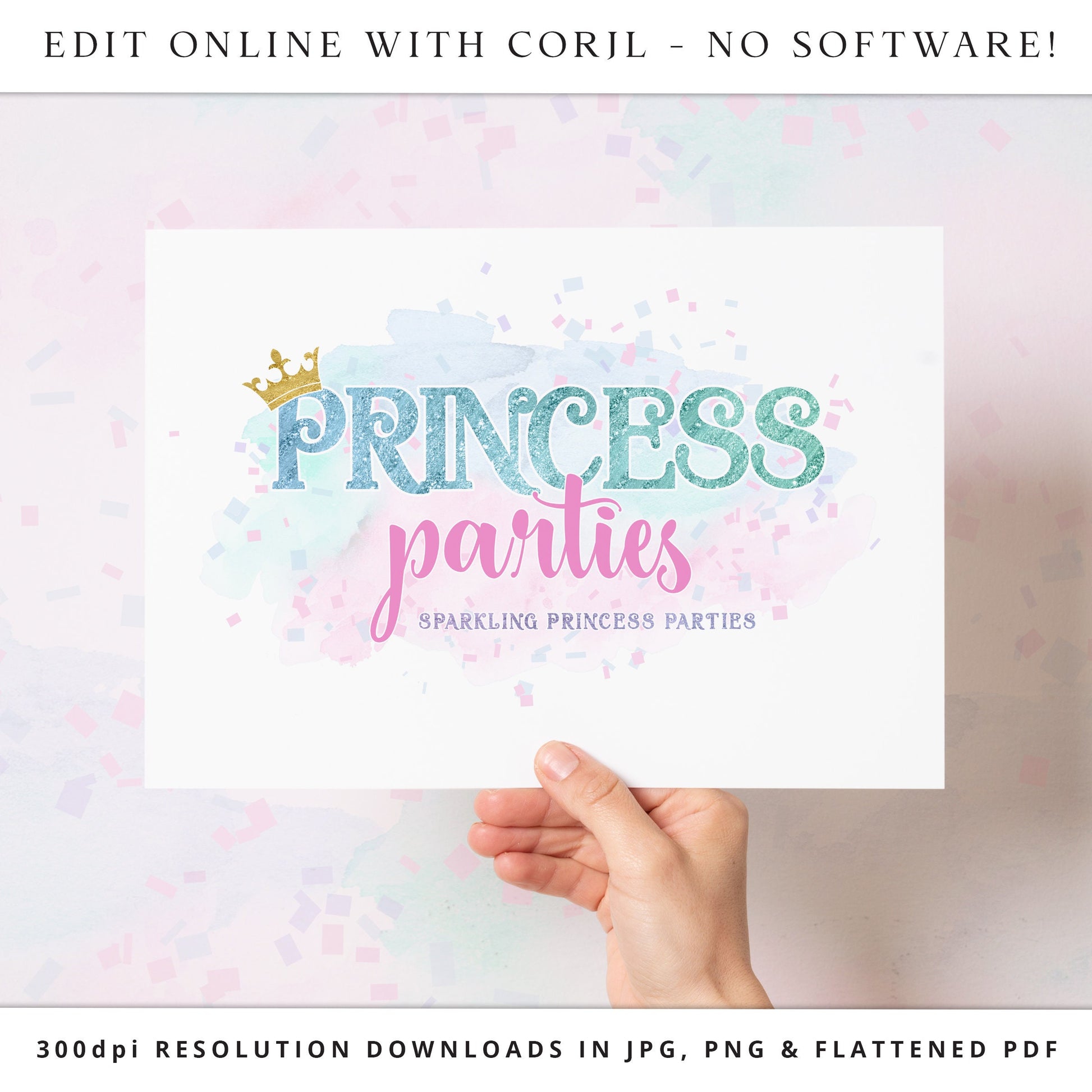 Editable Glitter Logo Template, DIY Edit Princess Logo, Premade Pastel Kids Party Business Logo, Event Planner Company Logo PR0112