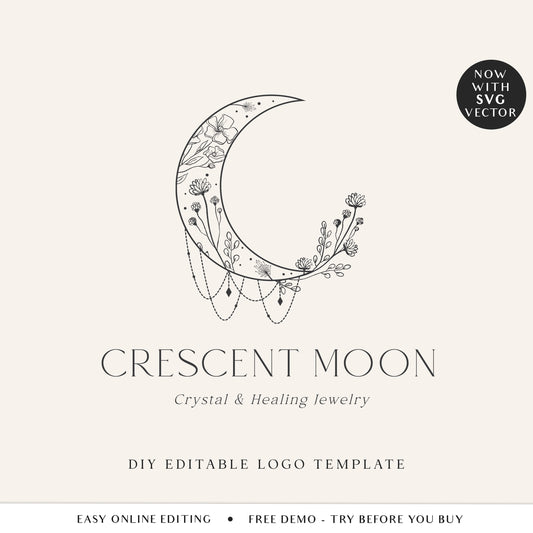 Moon Logo Template, Premade DIY Logo, Instant Access Ready-Made Minimalist Esoteric Spiritual Logo PLUS White Watermark Design - SPI-001
