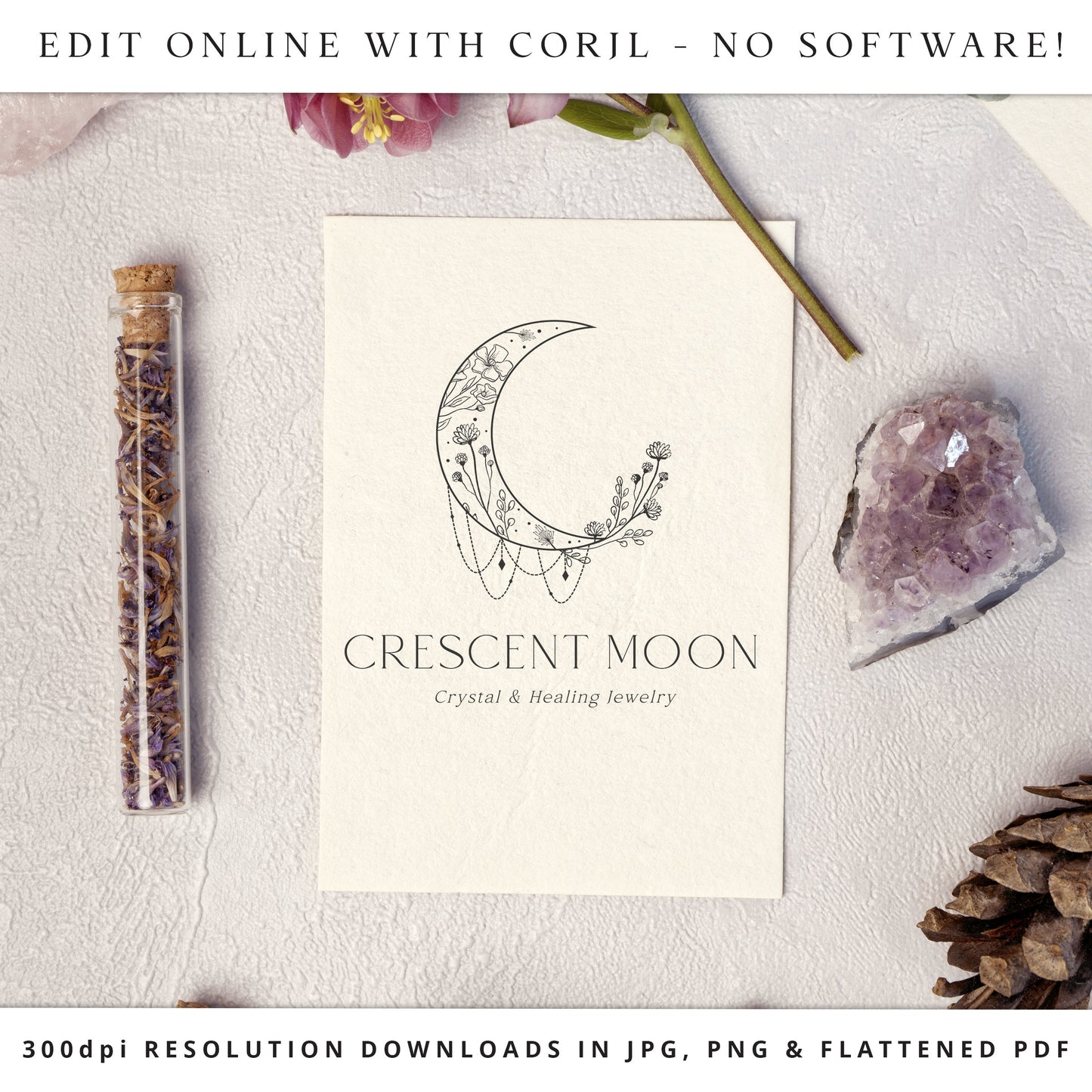 Moon Logo Template, Premade DIY Logo, Instant Access Ready-Made Minimalist Esoteric Spiritual Logo PLUS White Watermark Design - SPI-001