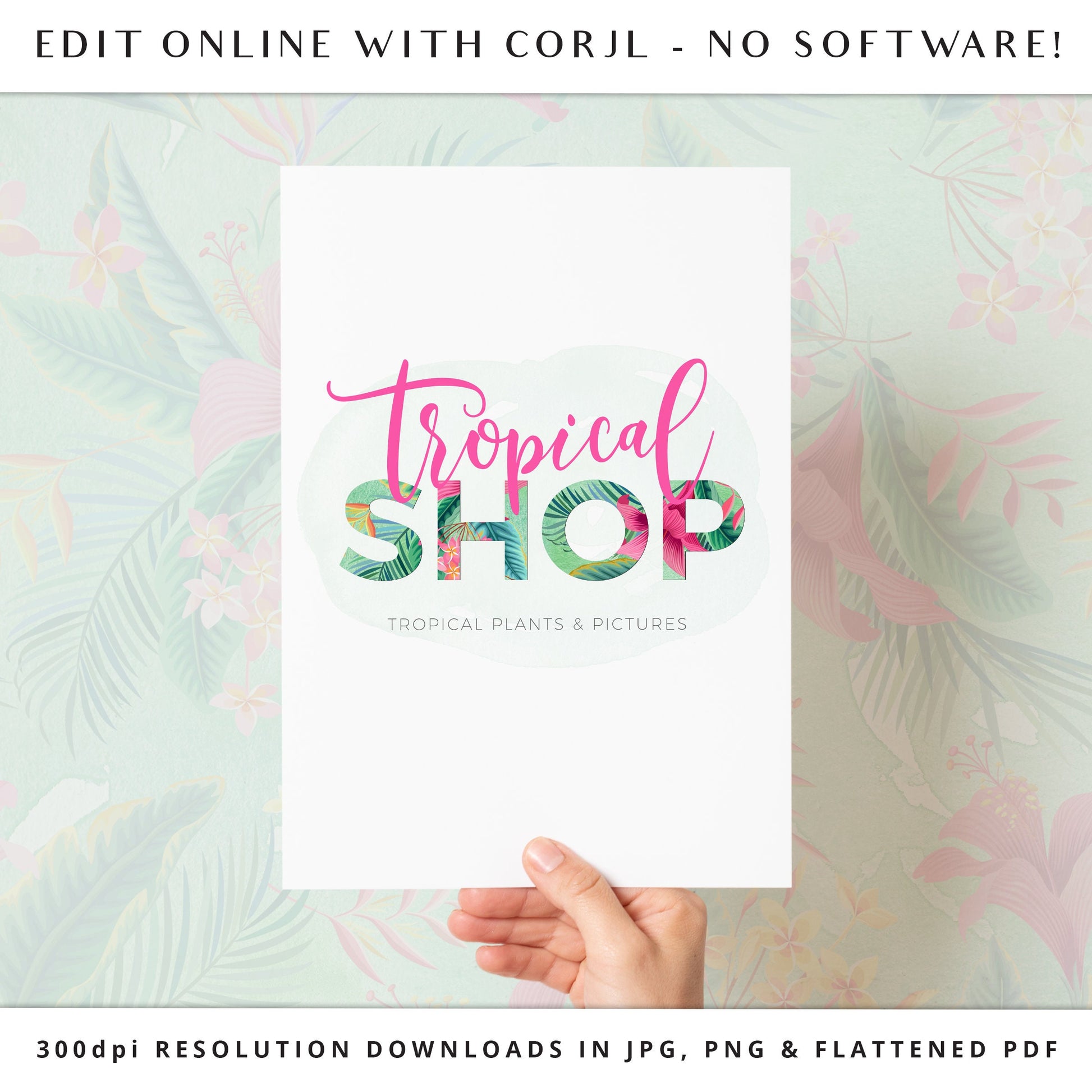 DIY Editable Tropical Logo Template, Premade Bright Color Nature Vegan Logo, Instant Edit Watermark Logo Download DIY logo - PR0374