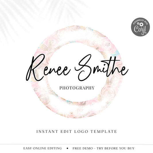 Editable Watercolor Rose Gold Boho DIY Feminine Logo Design Instant Download | DIY Editable Template |  Premade Logo | Floral Logo RS-002