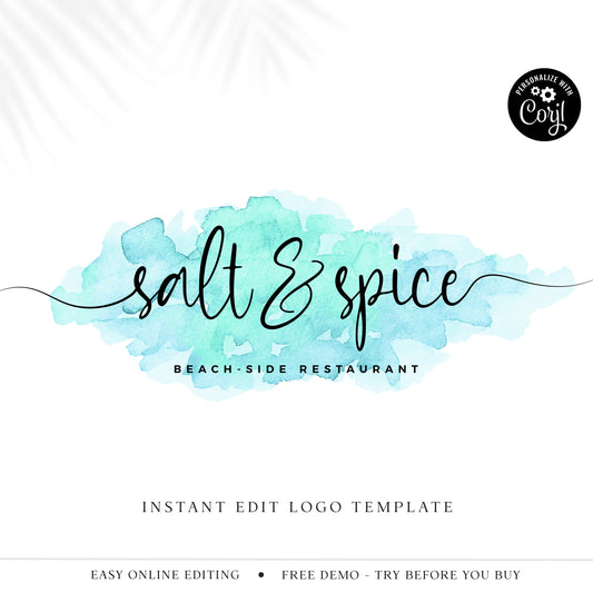 DIY Turquoise Watercolor Splash Premade Logo  |  Instant  Edit Yourself Online!  |  Boutique / Photography Logo | Business Logo SS-003