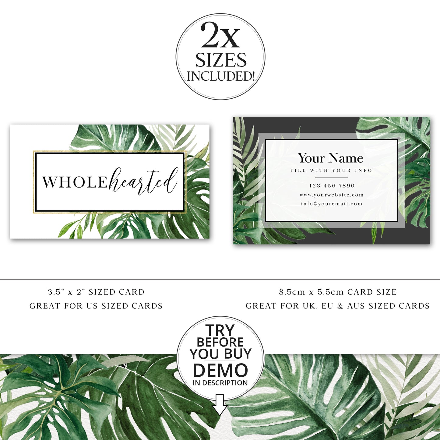 Customizable Tropical Modern Business Card Template, DIY Edit Business