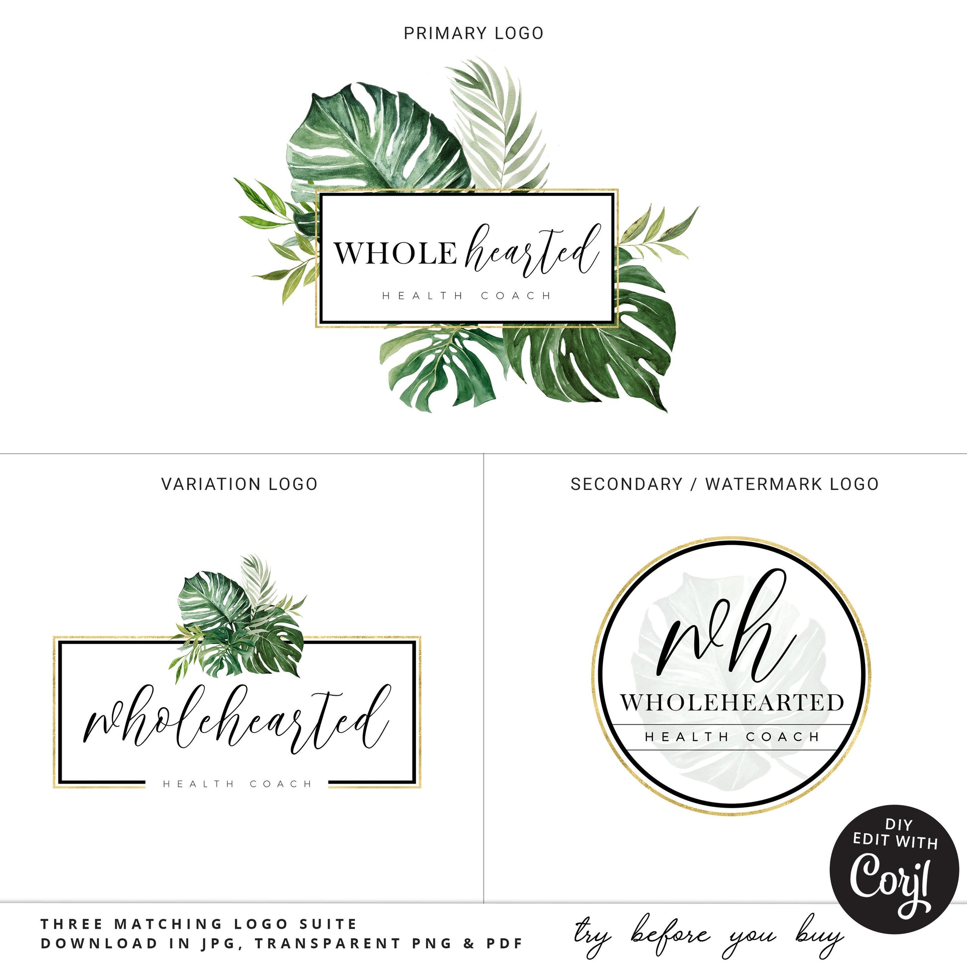 Editable Branding Bundle, 4pc DIY Edit Logo and Business Card Template