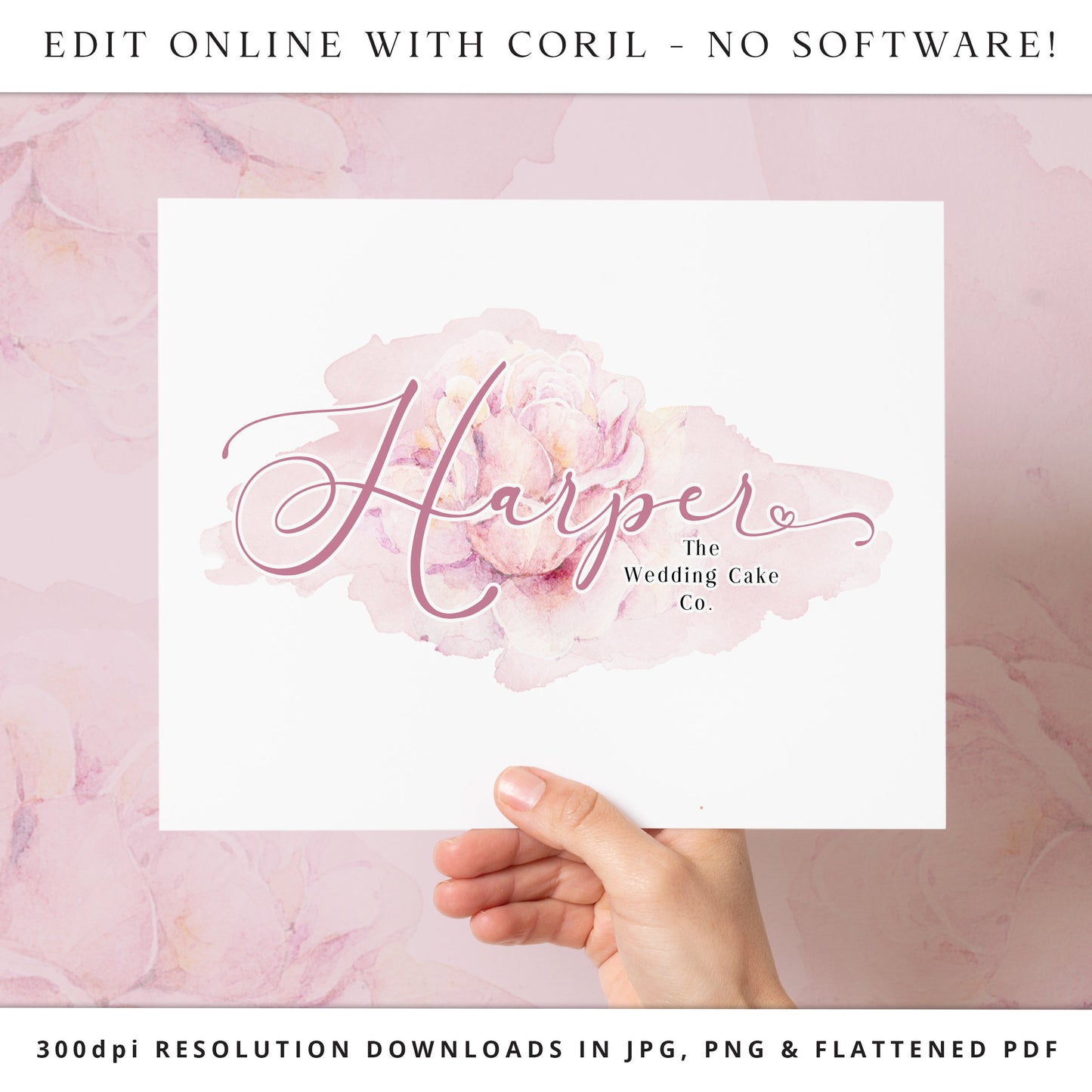 Editable Floral Splash Logo Template, DIY Edit Soft Pink Business Logo, Premade Watercolor Company Logo, Instant Beauty logo HW-001