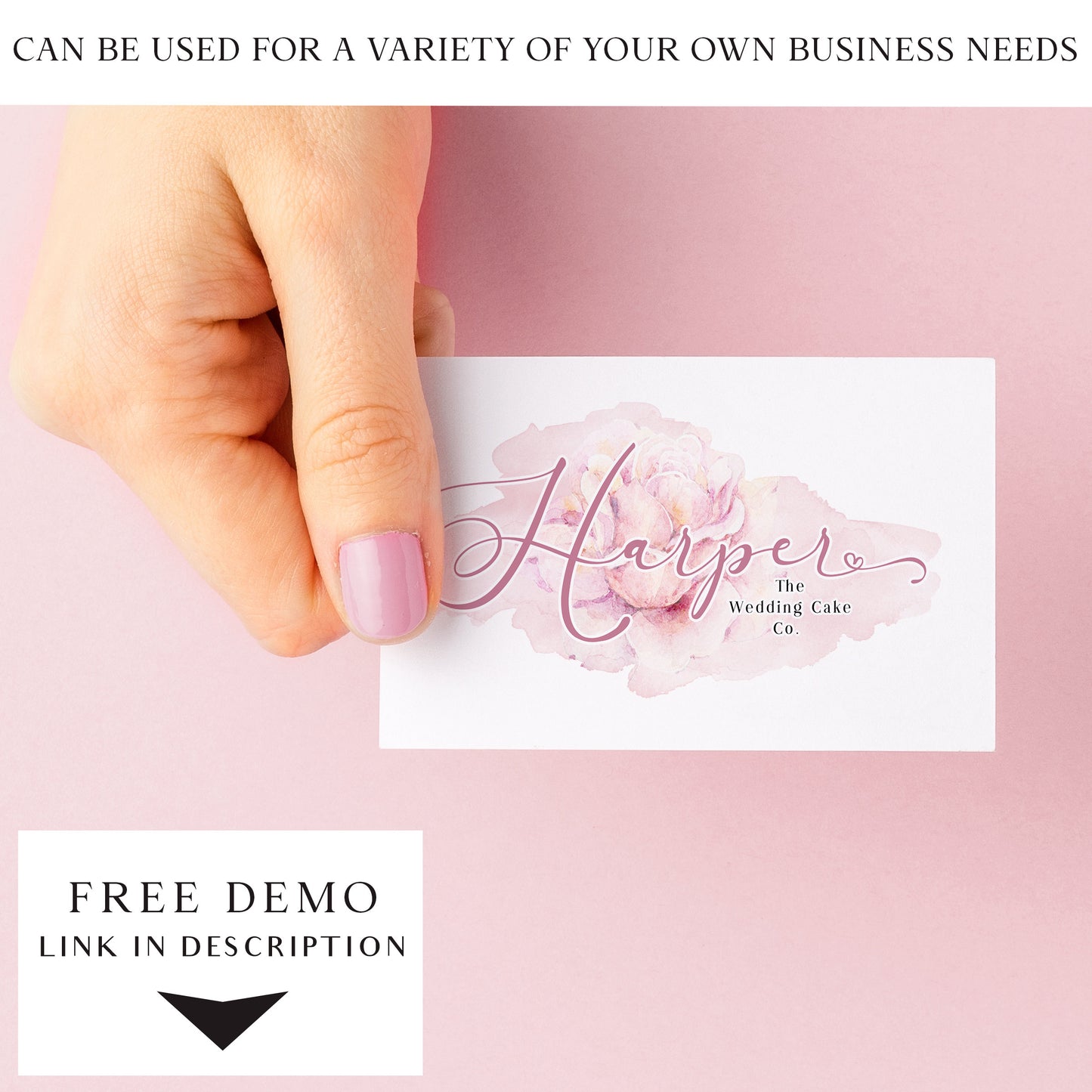 Editable Floral Splash Logo Template, DIY Edit Soft Pink Business Logo, Premade Watercolor Company Logo, Instant Beauty logo HW-001