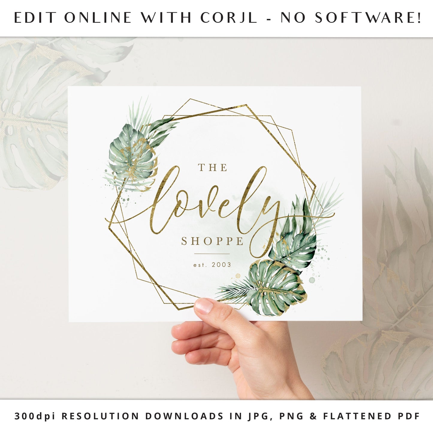 Boho Watercolor & Gold Foil Logo Design Instant Digital Download | DIY Editable Template |  Premade Logo | Foliage Logo LS-001