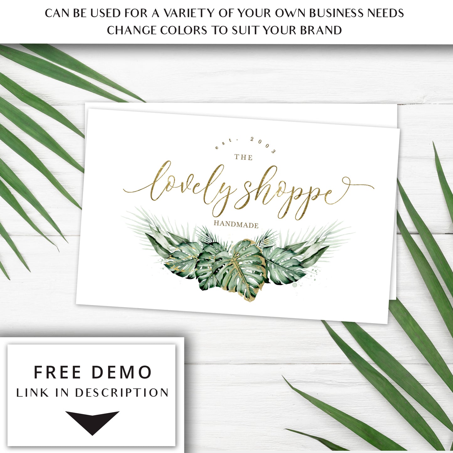 Editable Boho Logo Template Bundle, 3 x Foliage Watercolor Premade Logos, Instant DIY Edit Business Logo, Photography Watermark Logo  LS-001