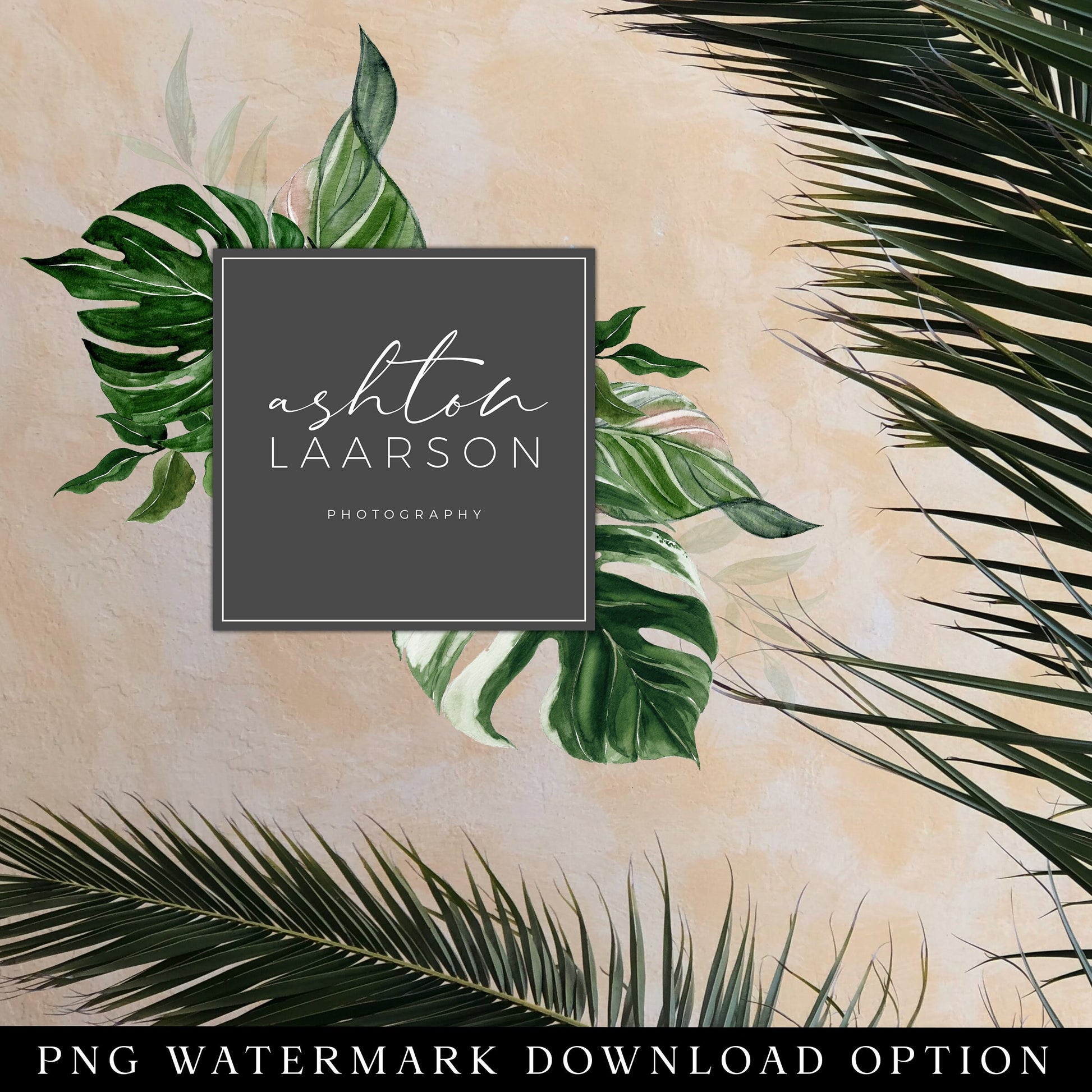 DIY Editable Boho Logo Template, DIY Edit Tropical Watercolor Logo, Premade Logo Design, Square Foliage Photography Business Logo  AL-001