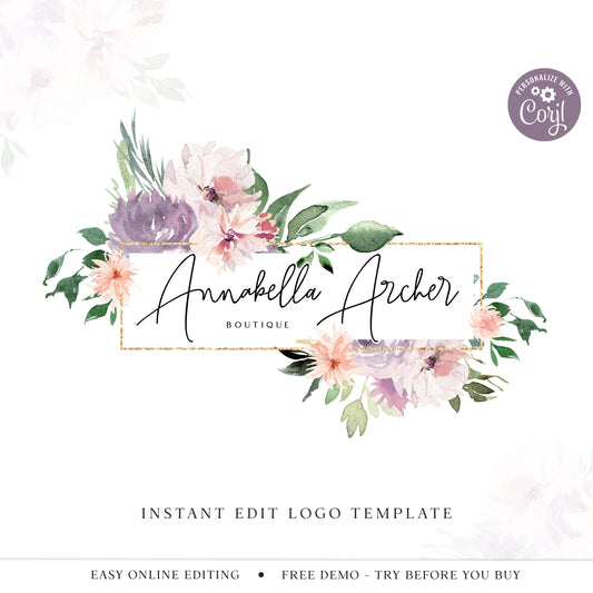 Editable Boho Floral Logo Template, DIY Edit Flowers Logo Design, Instant Access Premade Logo, Beauty Business Logo, Photography Logo AA-002