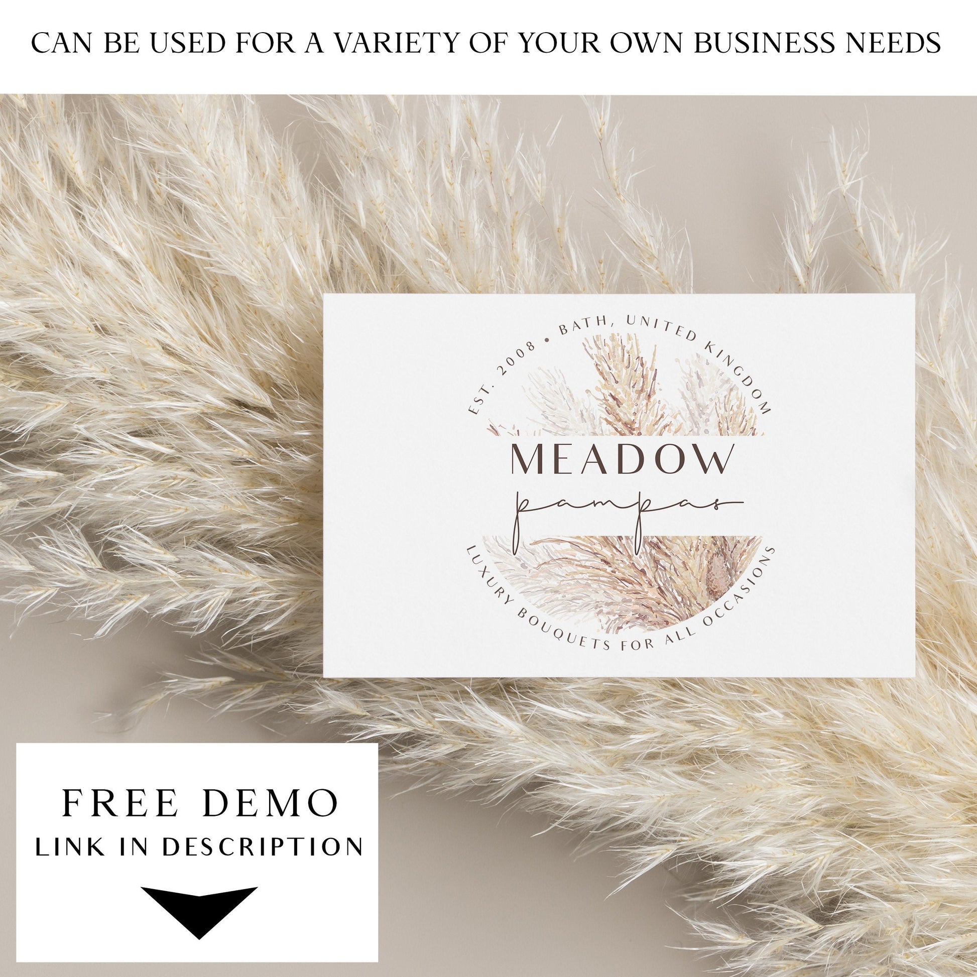 Editable Pampas Logo Bundle, 3 x DIY Edit Modern Branding Set, Instant Edit Premade Logo Set, Rustic Pampas Grass Business Logo Kit MP-001