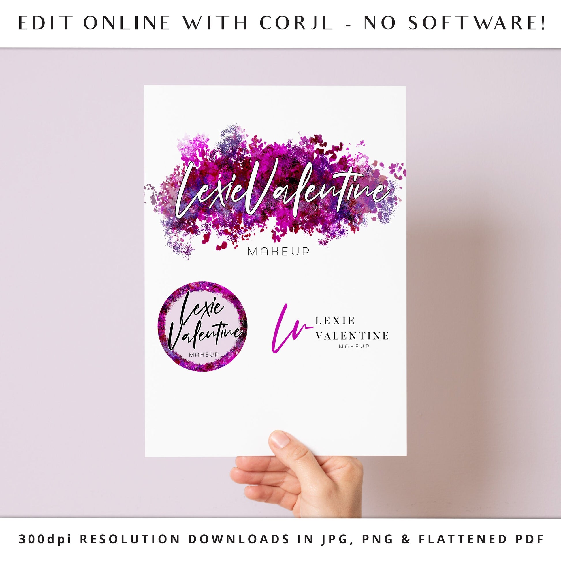 Editable Beauty Logo Bundle, 3x Messy Splatter Paint Logos, Business Logo Branding Kit, DIY Editable hair Stylist Logo Set LV-001