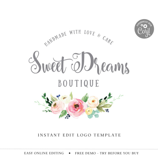 Editable Baby Logo Template, DIY edit Cute Boutique Business Logo, Instant Premade Floral Logo Design, Farmhouse Style Logo - SD-001