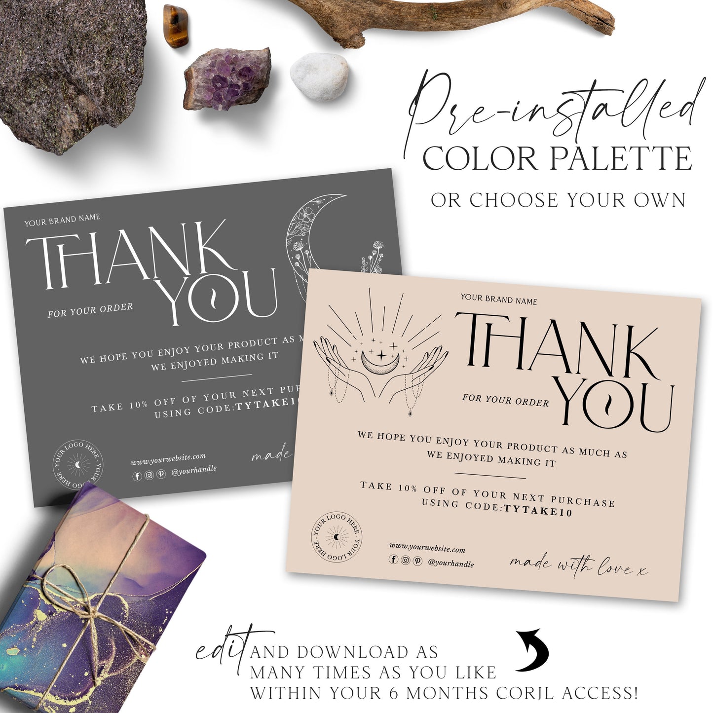 Editable Thank You Card Template, DIY Edit Thank You For Your Business Card, Spiritual Candle, Premade Etsy Customer Thank you Note SPI-001