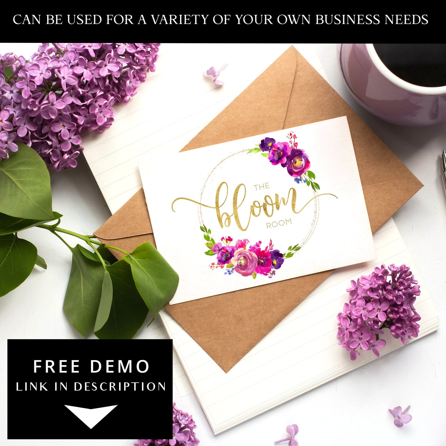 DIY Edit Flowers Logo Template, Editable Bright Floral Business Logo, Premade Boutique Logo, Instant Access Beauty Company Logo - PR0106