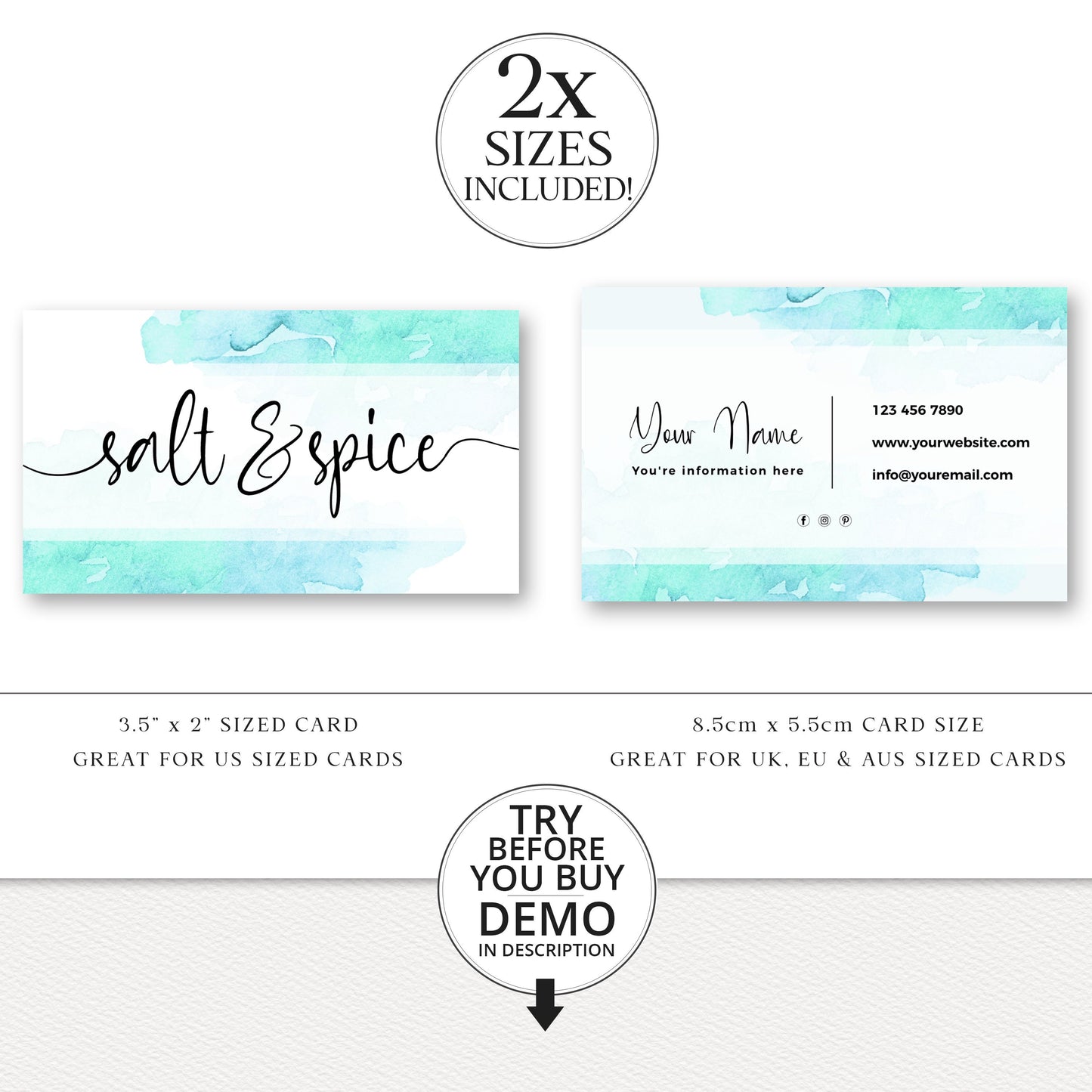 Editable Branding Bundle, DIY Edit 8pc Logo Kit, Business Card Template, Instagram Highlight, Watercolor Splash Premade Logo Design SS-003