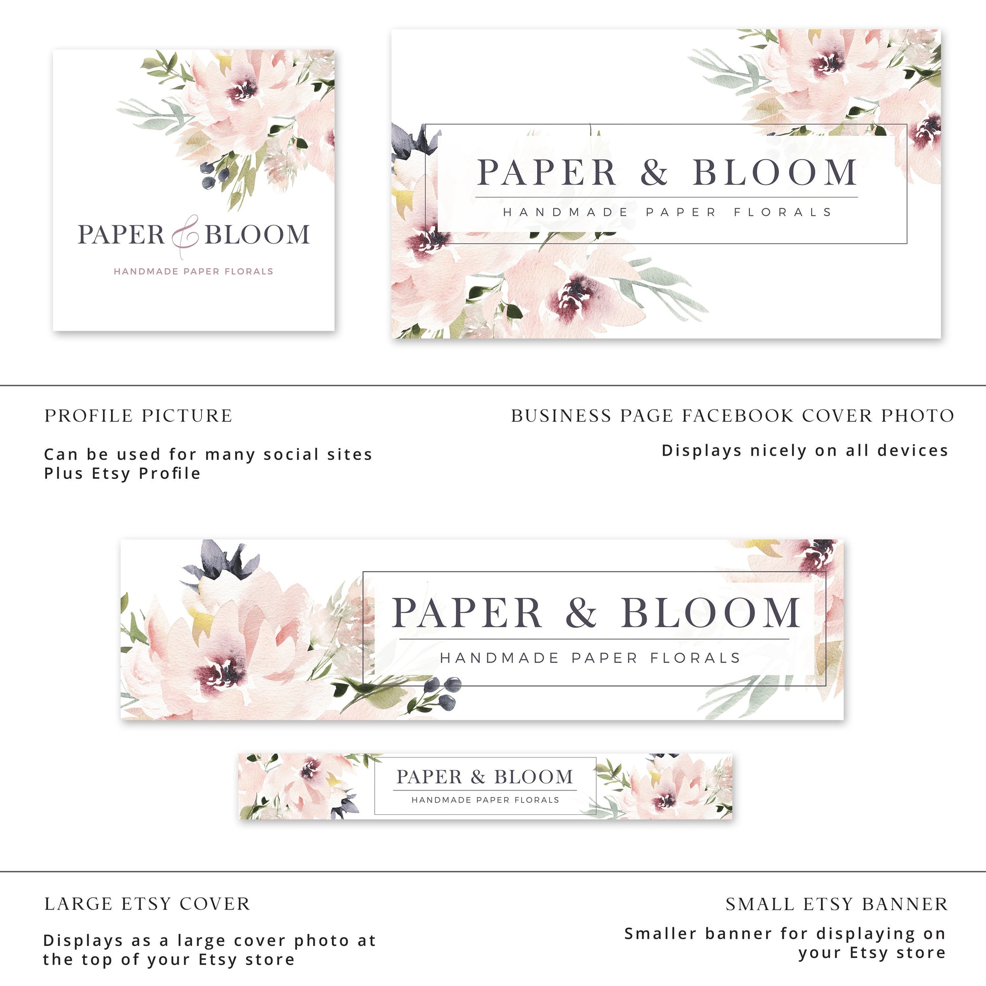 Editable 8pc Boho Branding Bundle, DIY Edit Watercolor Florals Brand Template Kit, Instant Logo Design, Premade Business Logo PB-001