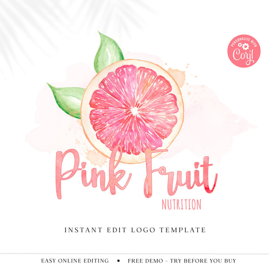 Editable Summer Fruit Logo Template, DIY Edit Watercolor Splash Logo, Instant Business logo, Ready Made Colorful Fun Logo - PR0218