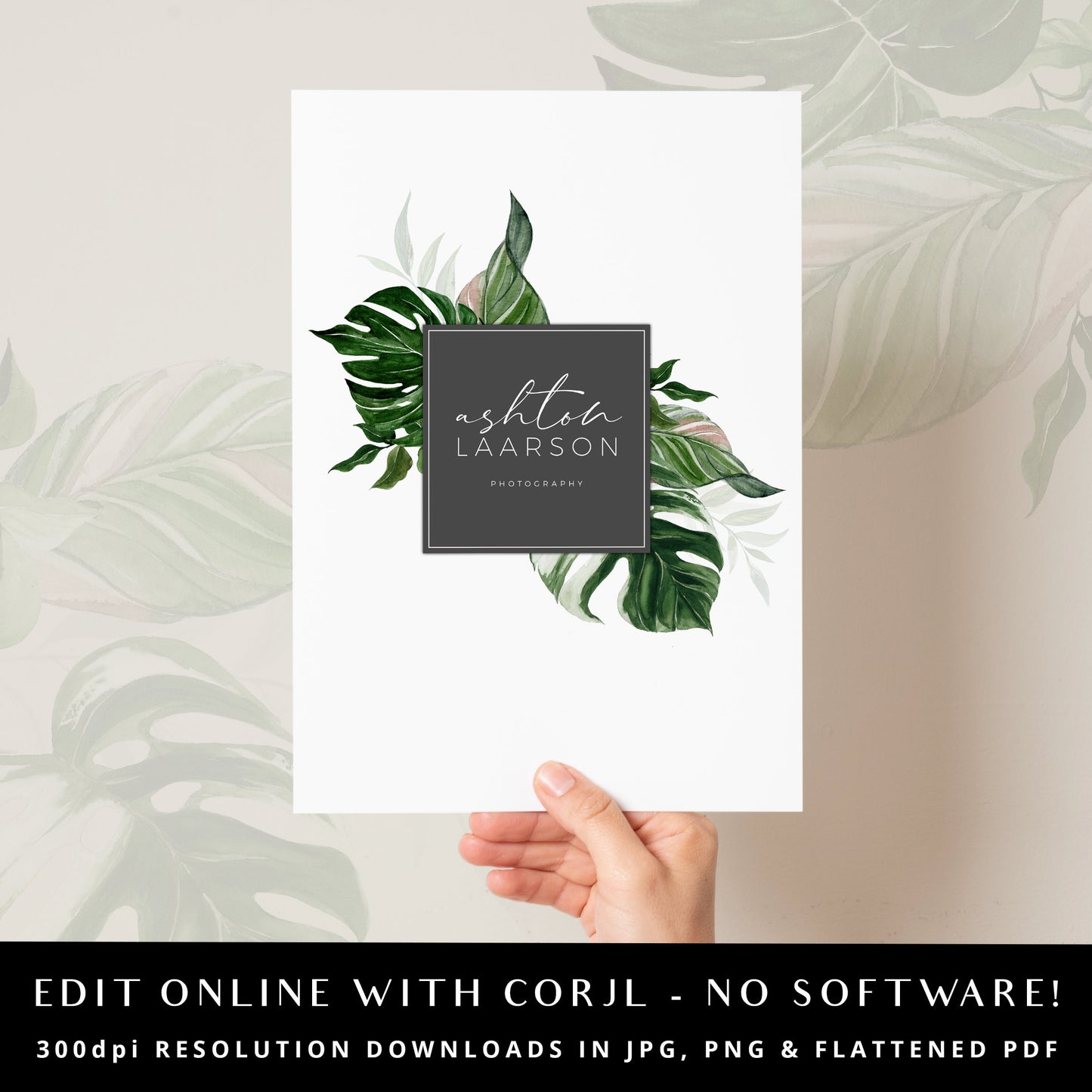 DIY Editable Boho Logo Template, DIY Edit Tropical Watercolor Logo, Premade Logo Design, Square Foliage Photography Business Logo  AL-001