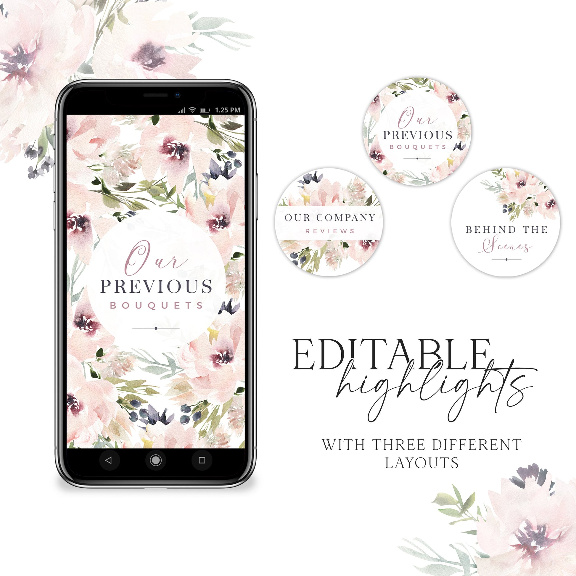 DIY Edit Instagram Highlights, Instagram Editable Story Cover, Template Instagram Highlights, Design Boho Florals Instagram - LS-001