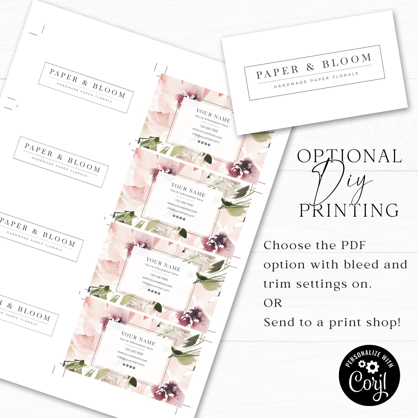 Editable Boho Business Card, DIY Edit Company Card Template, Premade Beauty Business Card, Floral Photography Card Customizable - PB-001