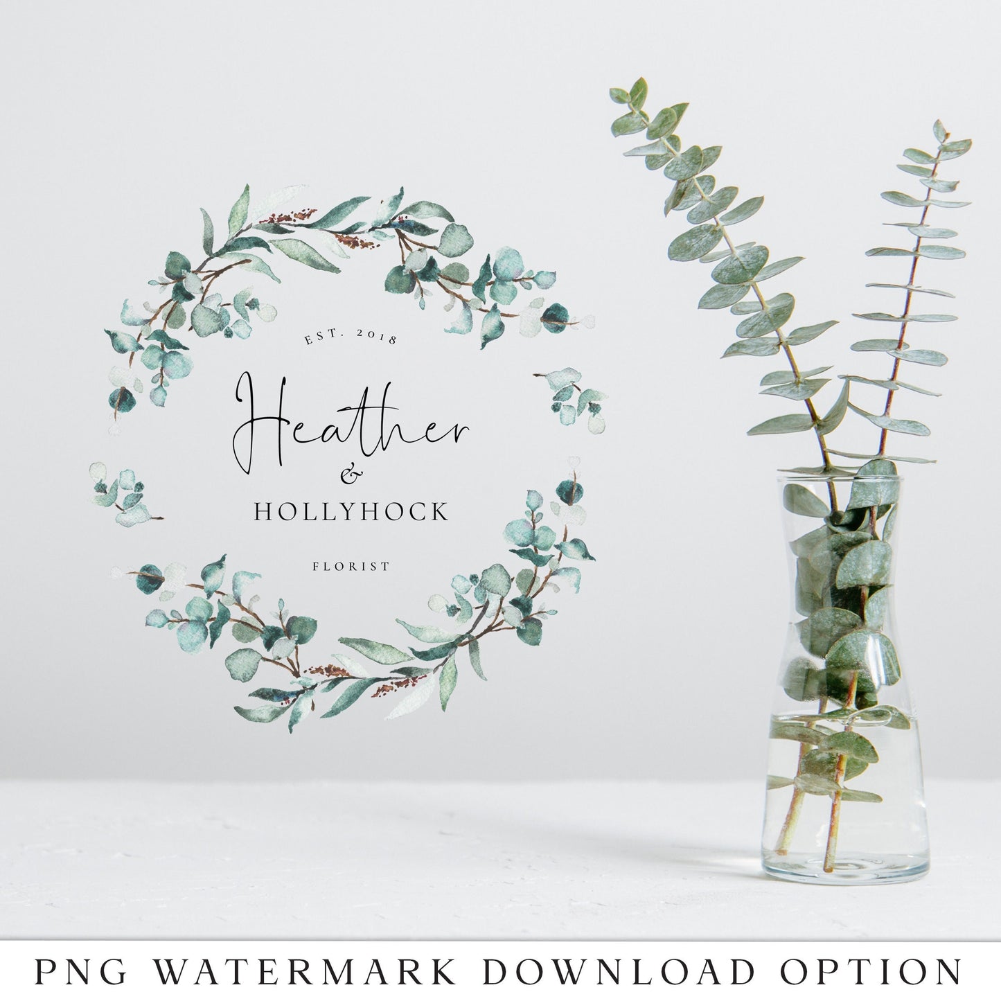 Editable Logo & Watermark Bundle, DIY Edit Logo Template Kit, Elegant Watercolor Foliage Premade Logos, Instant Access Company Logo - HH-001