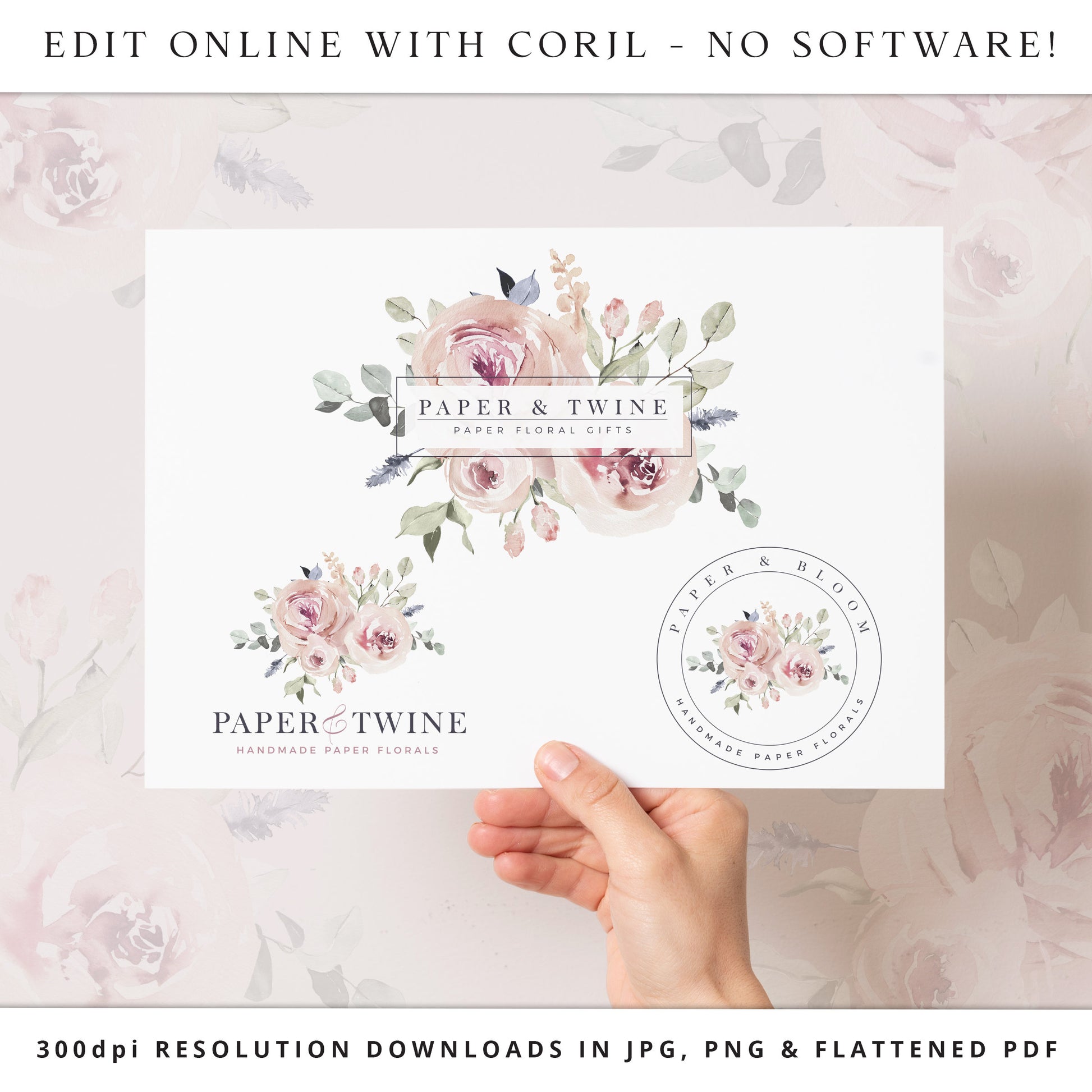 Editable Logo Template Bundle, DIY Edit Boho Inspired Premade Logo, Instant Premade Business Logo, Watercolor Wreath Logo Design PT-001