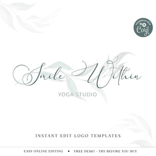 Editable Minimalist Logo Template, DIY Edit Delicate Foliage Logo Design, Premade Watercolor Yoga Spa Logo, Instant Edit Company Logo SW-001