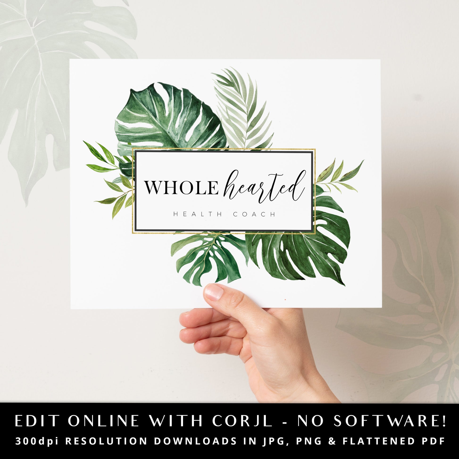 DIY Edit Tropical Logo Template, Editable Watercolor Modern Business Logo, Premade Leaves Logo Design, Instant Access Company Logo - WH-001