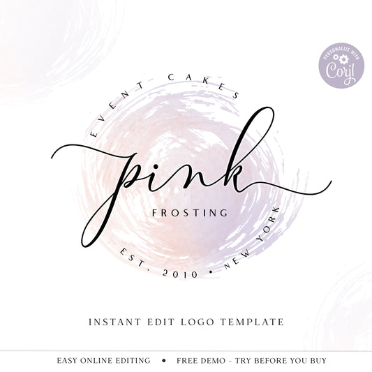 Editable Splash Logo Template, DIY Edit Minimalist Logo, Instant Access Pink & Lilac Business Logo, Premade Elegant Bakery logo - PR0100