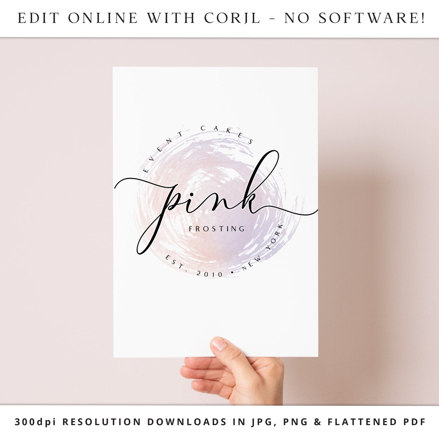 Editable Splash Logo Template, DIY Edit Minimalist Logo, Instant Access Pink & Lilac Business Logo, Premade Elegant Bakery logo - PR0100