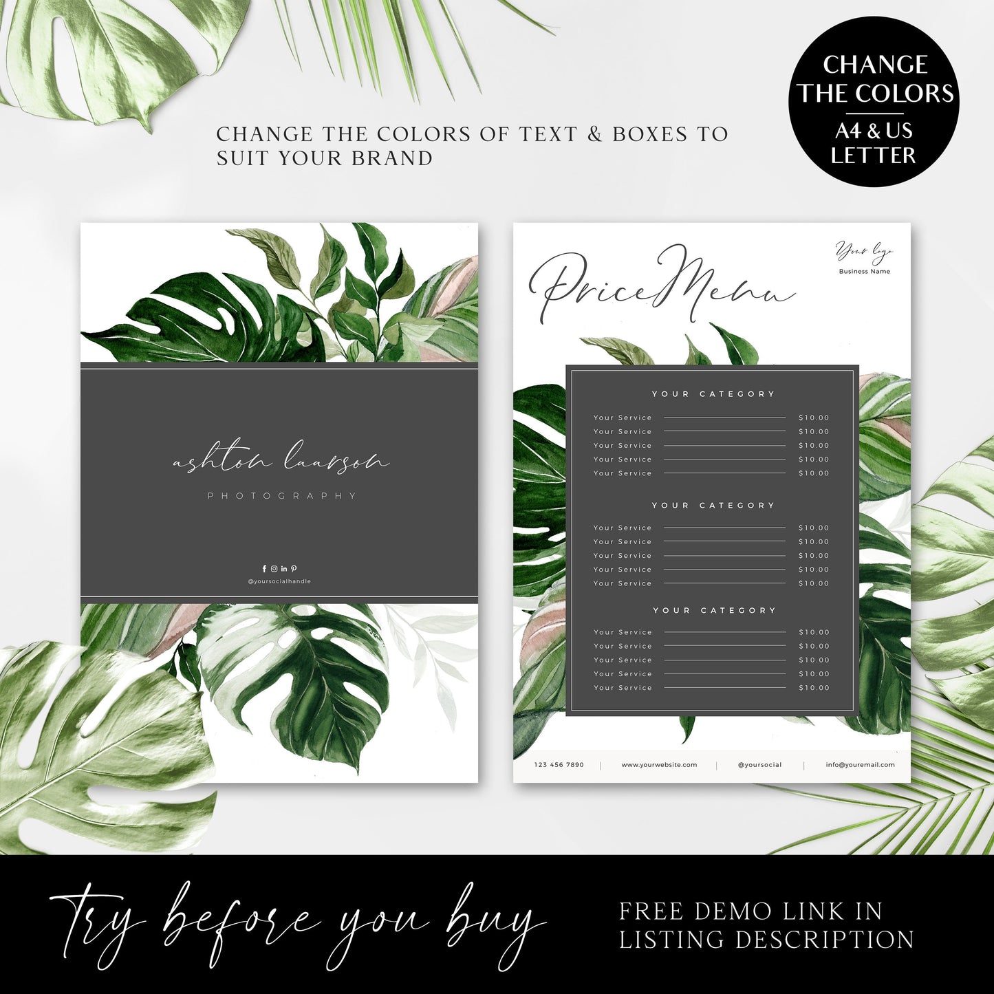 Business Price List Template, Editable Pricing Guide, Customizable Menu, Printable Price Guide, DIY Edit Beauty Salon Price Sheet AL-001