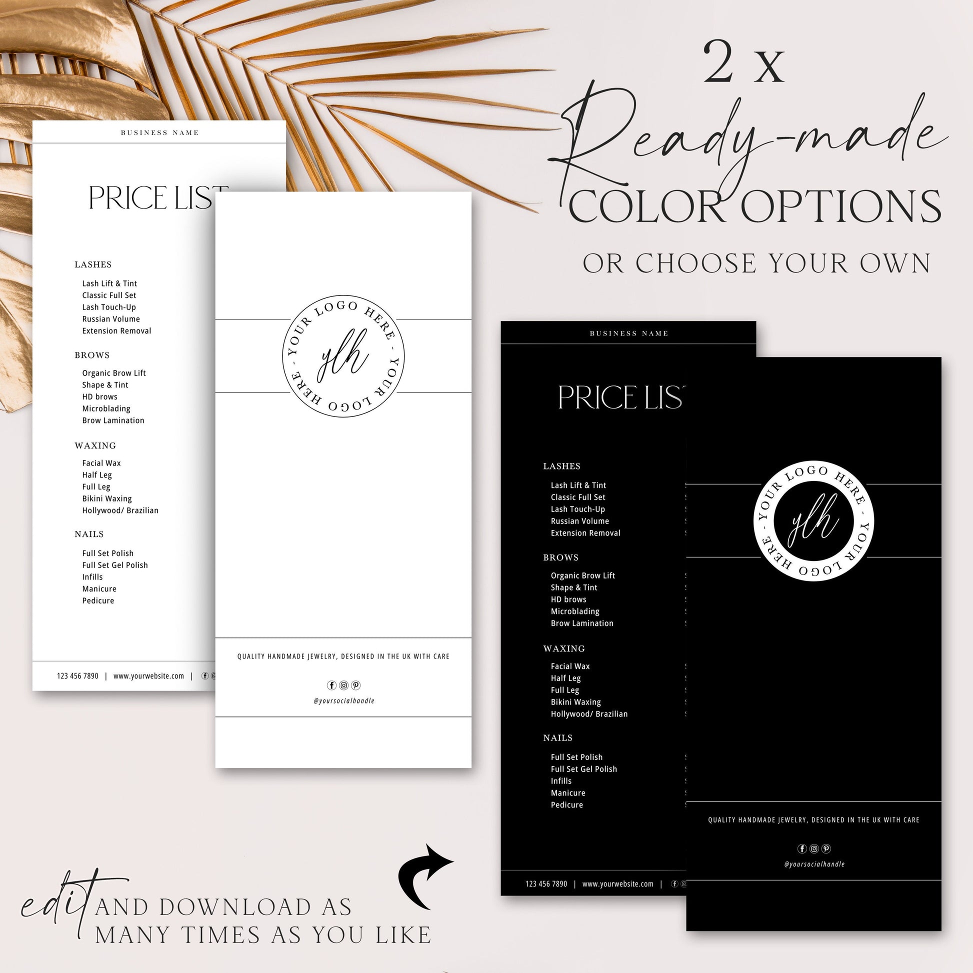 Business Price List Template, Minimalist 4"x9" DIY Editable Slimline Price Guide, Customizable Printable Pricing Menu, Salon Flyer SI-001