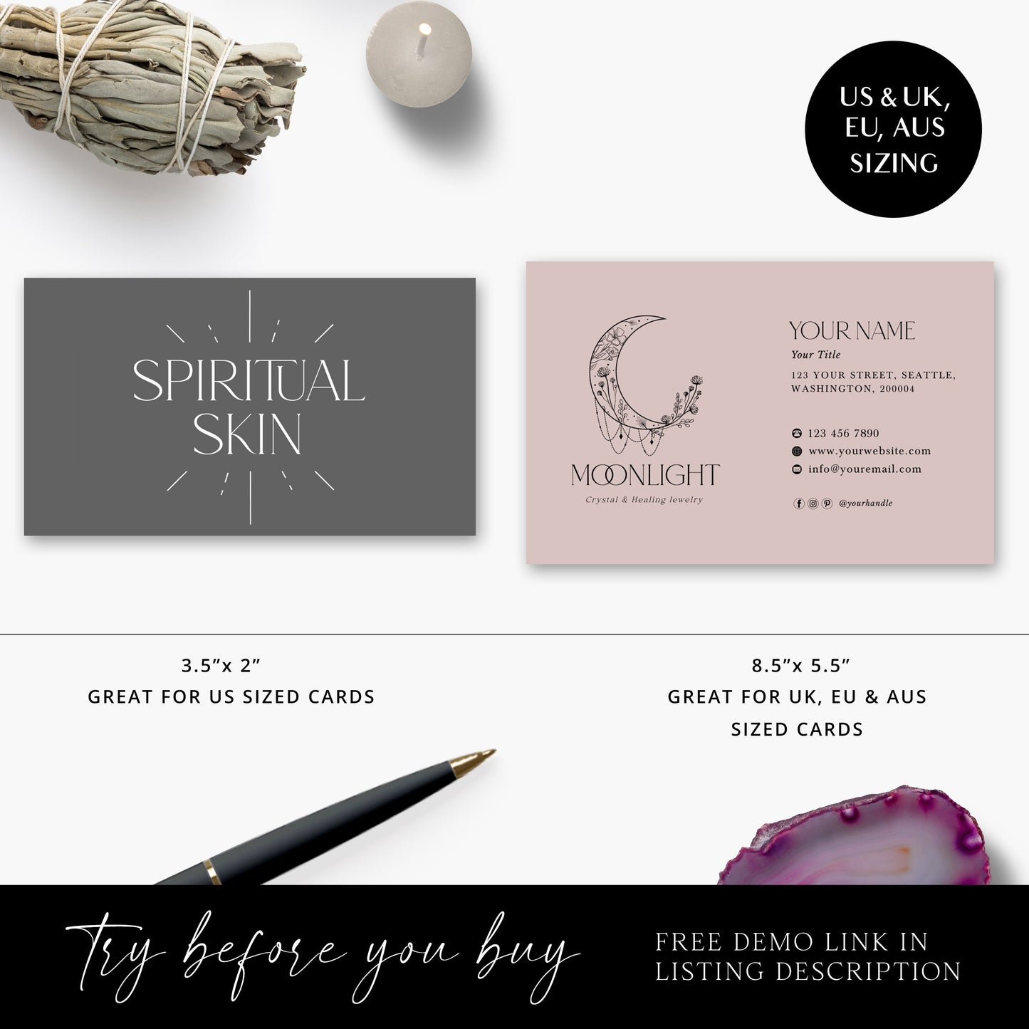 Editable Business Card Template, DIY Premade Spiritual Business Card, Apothecary Business Card, Customizable Company Card SPI-001