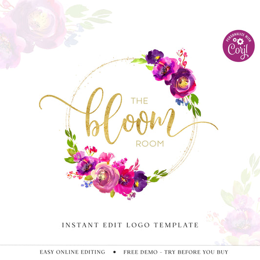 DIY Edit Flowers Logo Template, Editable Bright Floral Business Logo, Premade Boutique Logo, Instant Access Beauty Company Logo - PR0106